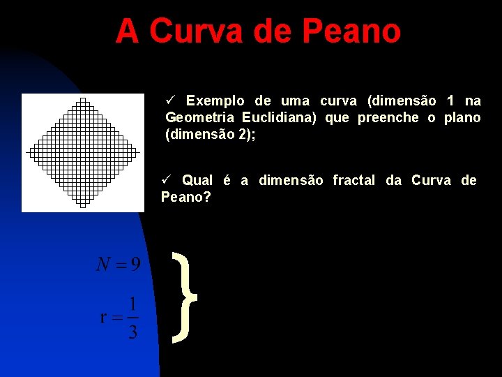 A Curva de Peano ü Exemplo de uma curva (dimensão 1 na Geometria Euclidiana)