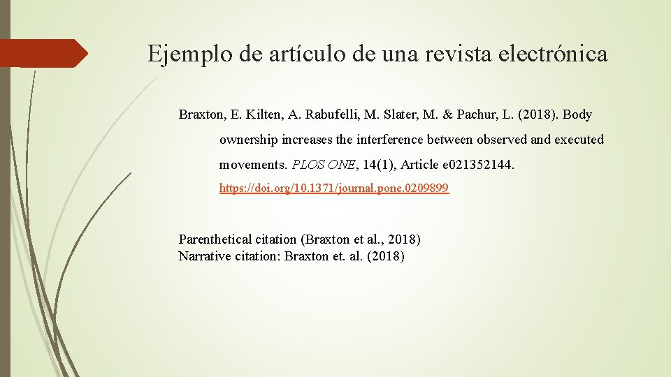 Ejemplo de artículo de una revista electrónica Braxton, E. Kilten, A. Rabufelli, M. Slater,