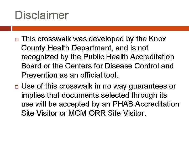 Disclaimer This crosswalk was developed by the Knox County Health Department, and is not