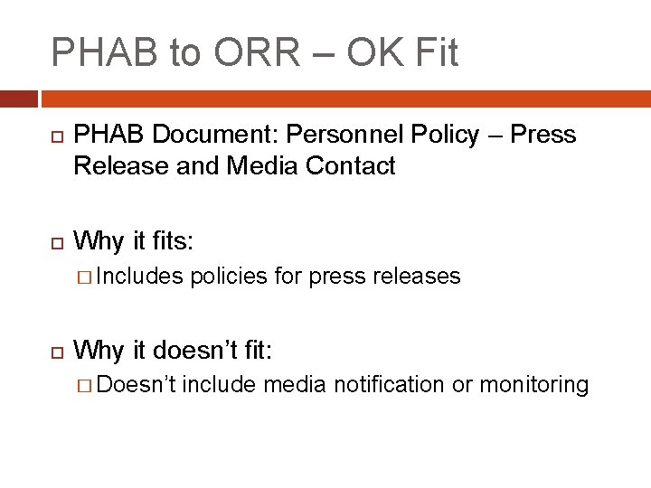 PHAB to ORR – OK Fit PHAB Document: Personnel Policy – Press Release and