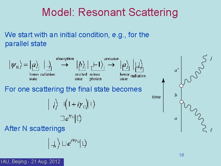 Model: Resonant Scattering We start with an initial condition, e. g. , for the