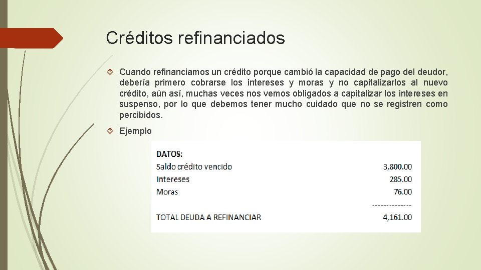 Créditos refinanciados Cuando refinanciamos un crédito porque cambió la capacidad de pago del deudor,