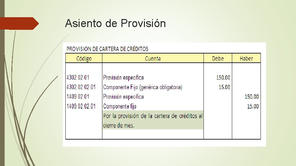 Asiento de Provisión 