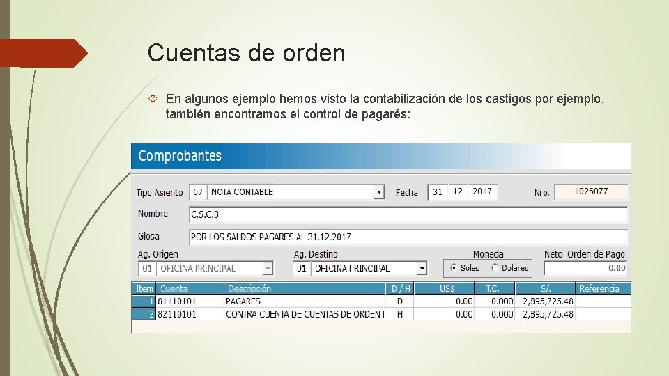 Cuentas de orden En algunos ejemplo hemos visto la contabilización de los castigos por