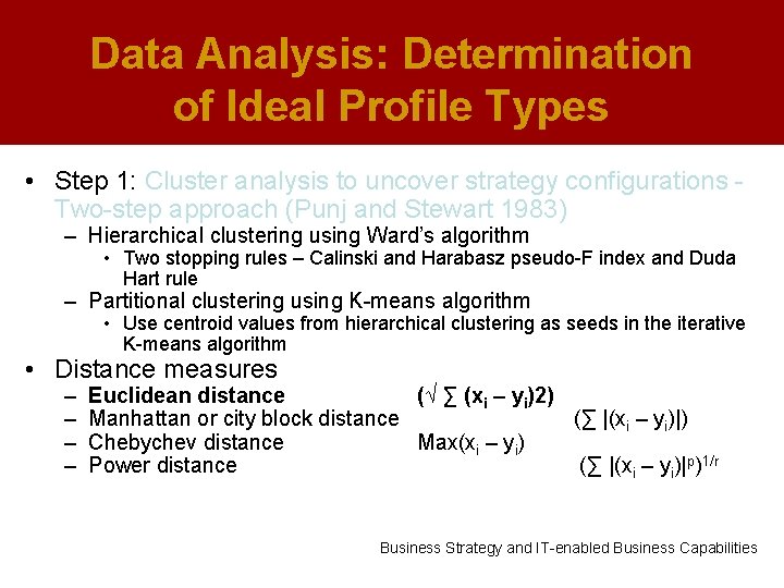 Data Analysis: Determination of Ideal Profile Types • Step 1: Cluster analysis to uncover
