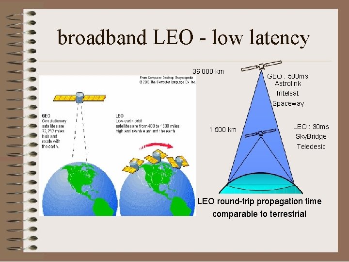 broadband LEO - low latency 36 000 km 1 500 km GEO : 500