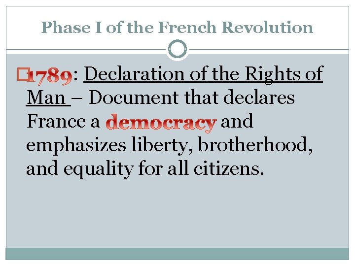 Phase I of the French Revolution : Declaration of the Rights of Man –