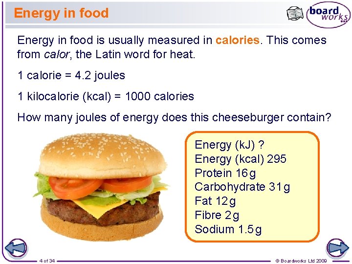 Energy in food is usually measured in calories. This comes from calor, the Latin