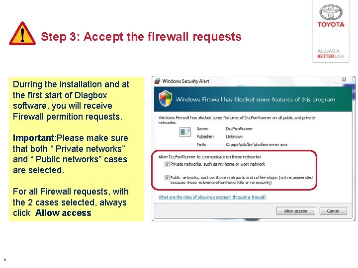 Step 3: Accept the firewall requests Durring the installation and at the first start Step 3: Accept the firewall requests Durring the installation and at the first start