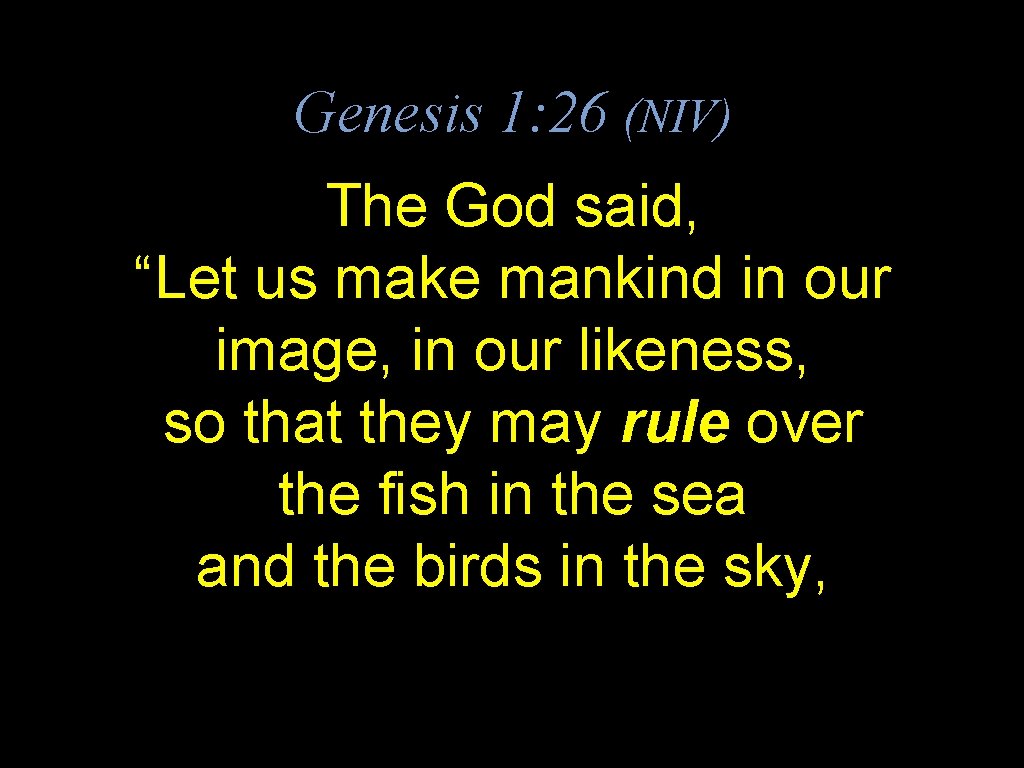 Genesis 1: 26 (NIV) The God said, “Let us make mankind in our image,