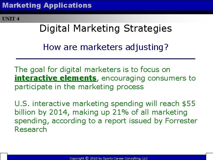 Marketing Applications UNIT 4 Digital Marketing Strategies How are marketers adjusting? The goal for Marketing Applications UNIT 4 Digital Marketing Strategies How are marketers adjusting? The goal for