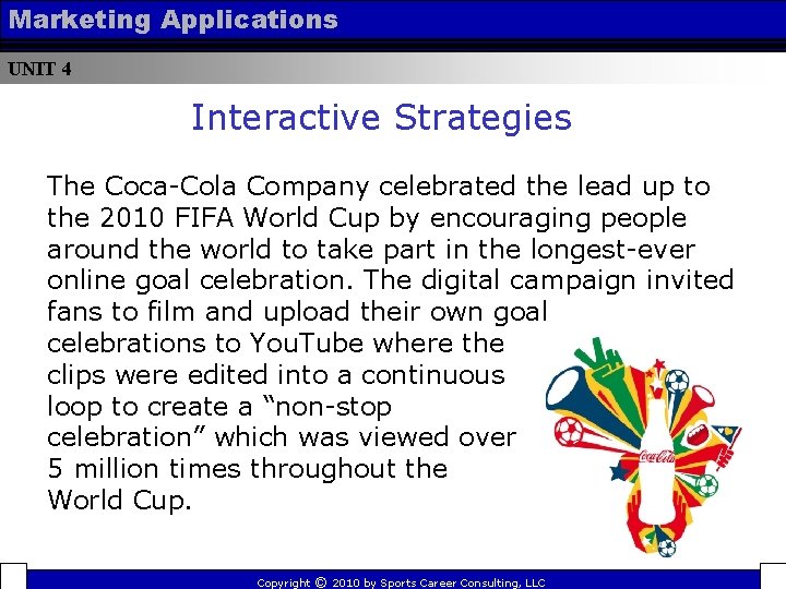 Marketing Applications UNIT 4 Interactive Strategies The Coca-Cola Company celebrated the lead up to Marketing Applications UNIT 4 Interactive Strategies The Coca-Cola Company celebrated the lead up to