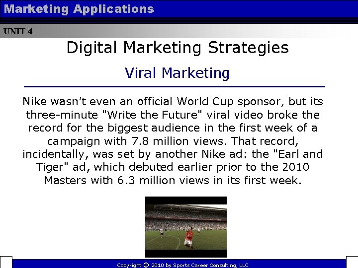 Marketing Applications UNIT 4 Digital Marketing Strategies Viral Marketing Nike wasn’t even an official Marketing Applications UNIT 4 Digital Marketing Strategies Viral Marketing Nike wasn’t even an official