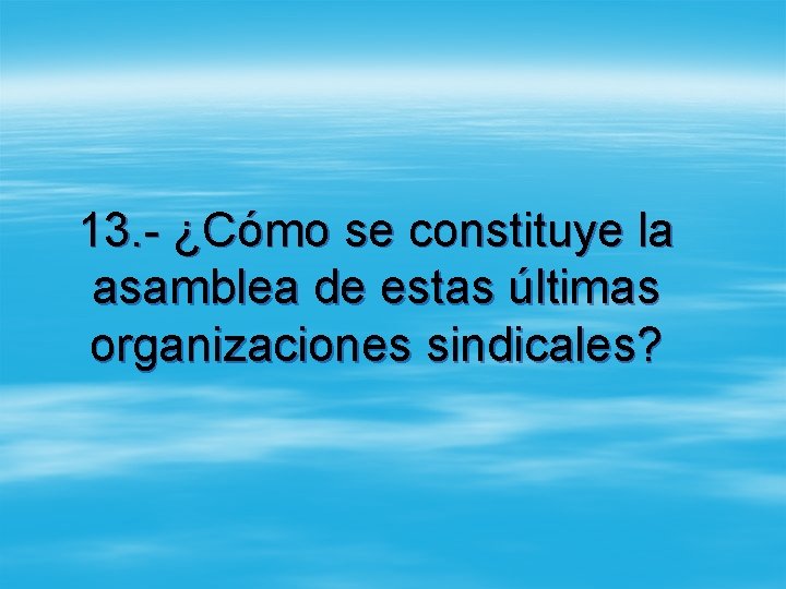 13. - ¿Cómo se constituye la asamblea de estas últimas organizaciones sindicales? 