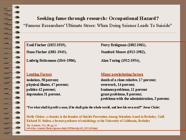 Seeking fame through research: Occupational Hazard? “Famous Researchers' Ultimate Stress: When Doing Science Leads