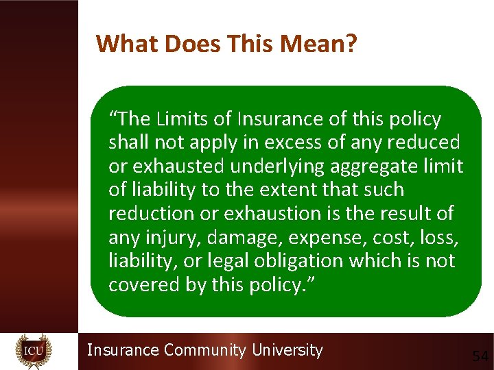 What Does This Mean? “The Limits of Insurance of this policy shall not apply