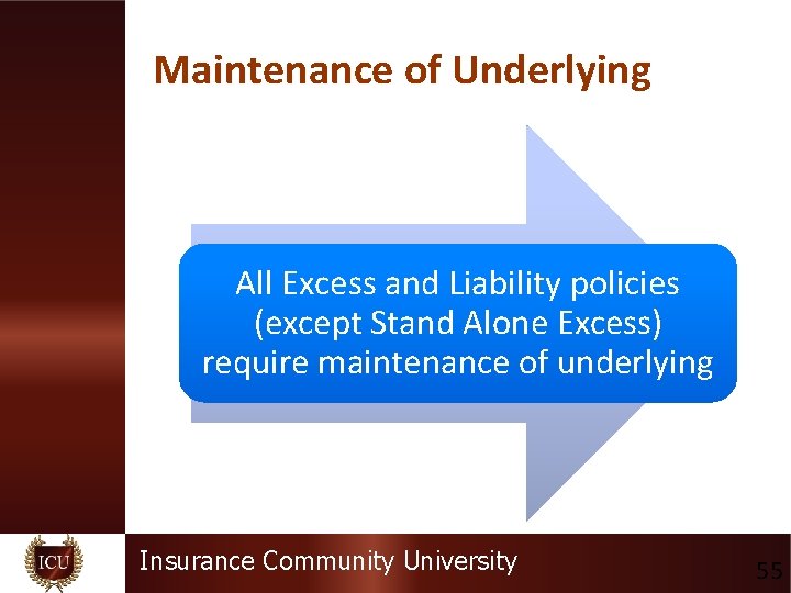 Maintenance of Underlying All Excess and Liability policies (except Stand Alone Excess) require maintenance