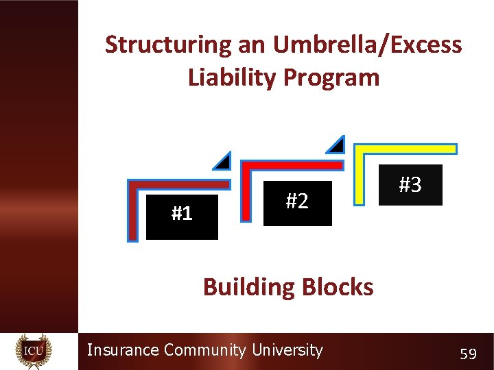 Structuring an Umbrella/Excess Liability Program #1 #2 #3 Building Blocks Insurance Community University 59