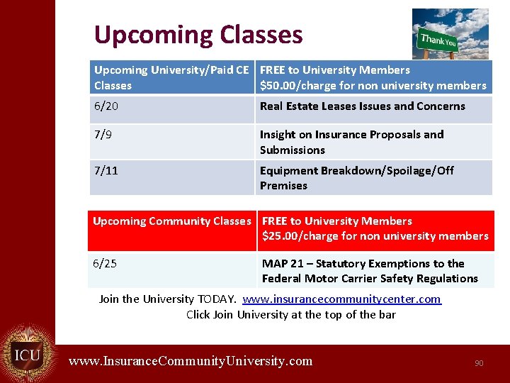 Upcoming Classes Upcoming University/Paid CE FREE to University Members Classes $50. 00/charge for non