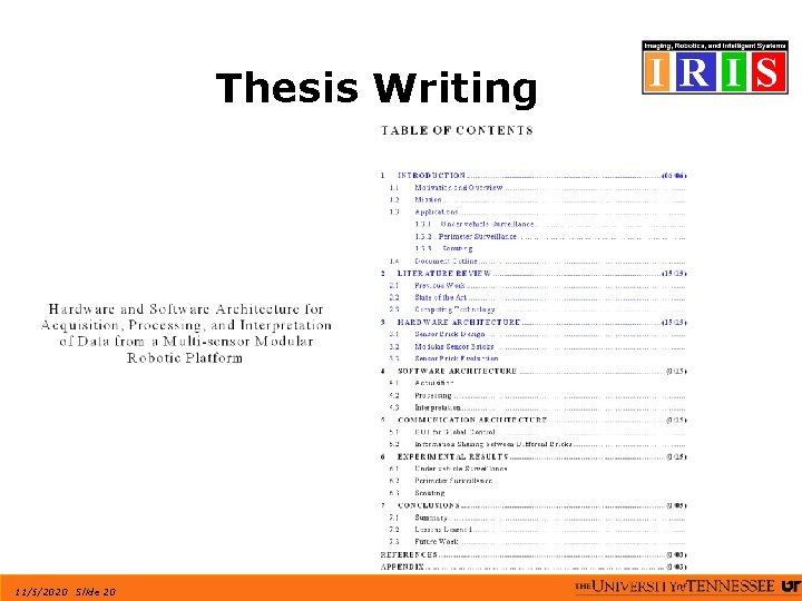 Thesis Writing 11/5/2020 Slide 20 