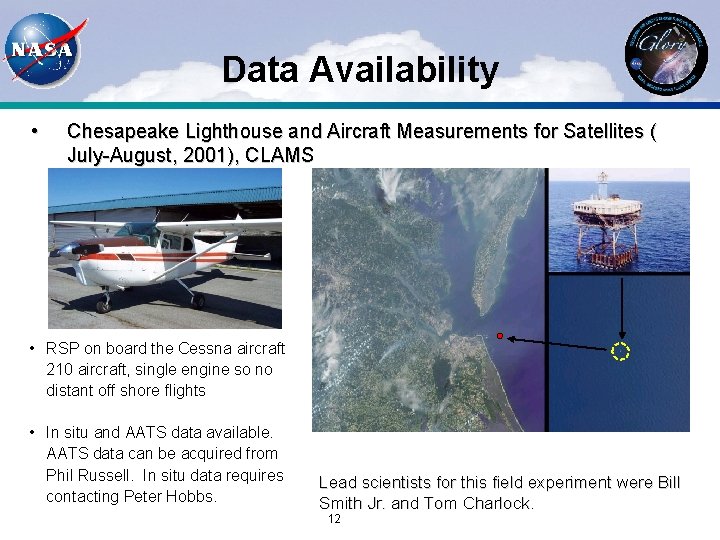 Data Availability • Chesapeake Lighthouse and Aircraft Measurements for Satellites ( July-August, 2001), CLAMS