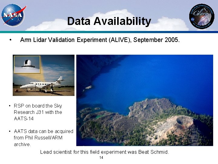 Data Availability • Arm Lidar Validation Experiment (ALIVE), September 2005. • RSP on board