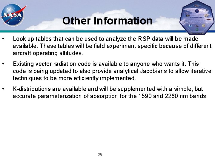 Other Information • Look up tables that can be used to analyze the RSP