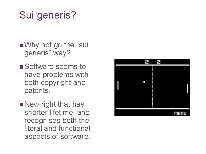 Sui generis? n Why not go the “sui generis” way? n Software seems to