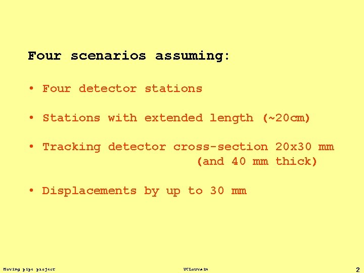 Four scenarios assuming: • Four detector stations • Stations with extended length (~20 cm)