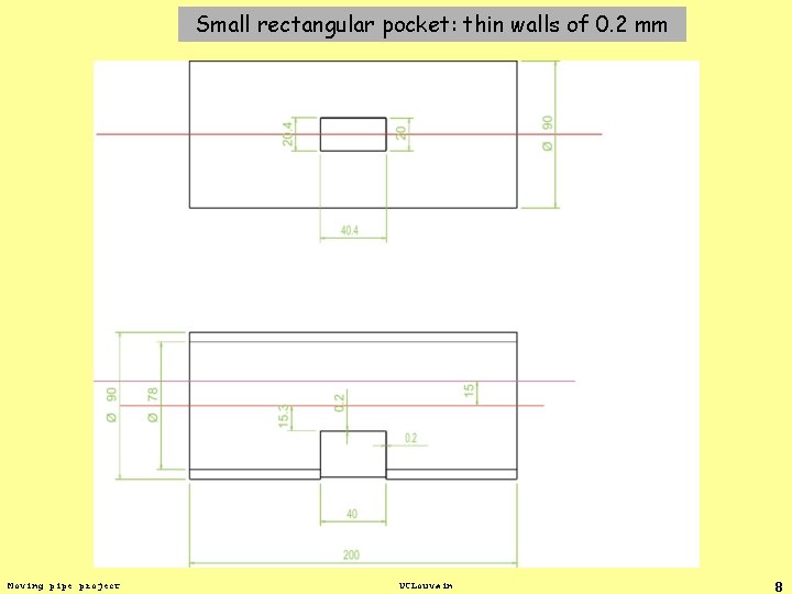 Small rectangular pocket: thin walls of 0. 2 mm Moving pipe project UCLouvain 8