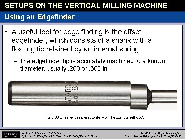 SETUPS ON THE VERTICAL MILLING MACHINE tab Using an Edgefinder • A useful tool