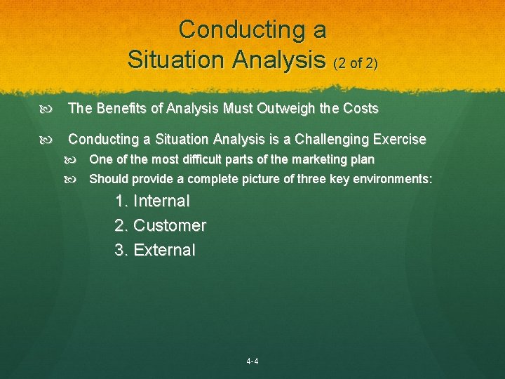 Conducting a Situation Analysis (2 of 2) The Benefits of Analysis Must Outweigh the