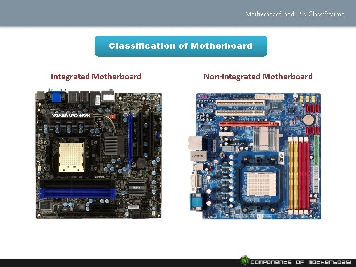 Motherboard and It’s Classification of Motherboard Integrated Motherboard Non-Integrated Motherboard 