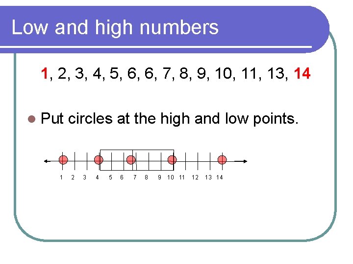 Low and high numbers 1, 2, 3, 4, 5, 6, 6, 7, 8, 9,