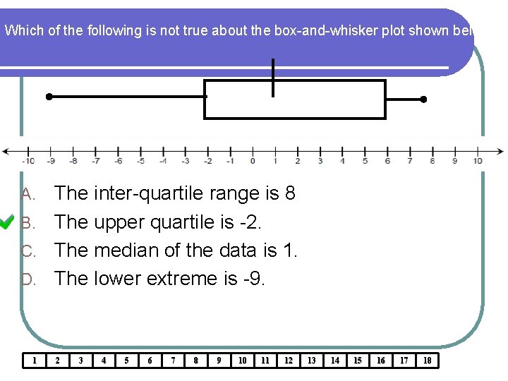 Which of the following is not true about the box-and-whisker plot shown below? The