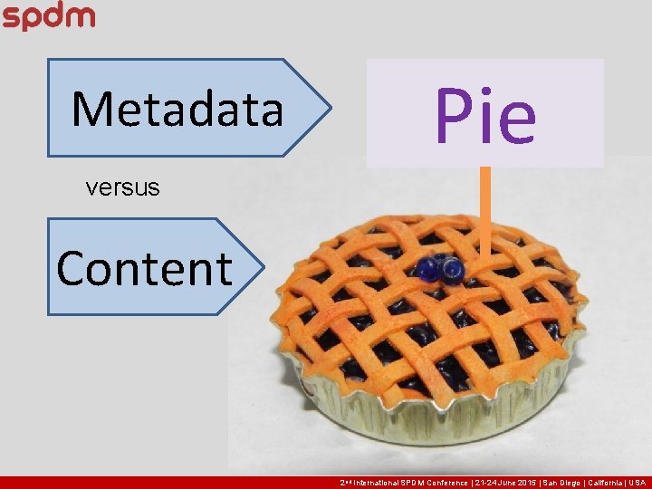 Metadata Pie versus Content 2 nd International SPDM Conference | 21 -24 June 2015 Metadata Pie versus Content 2 nd International SPDM Conference | 21 -24 June 2015