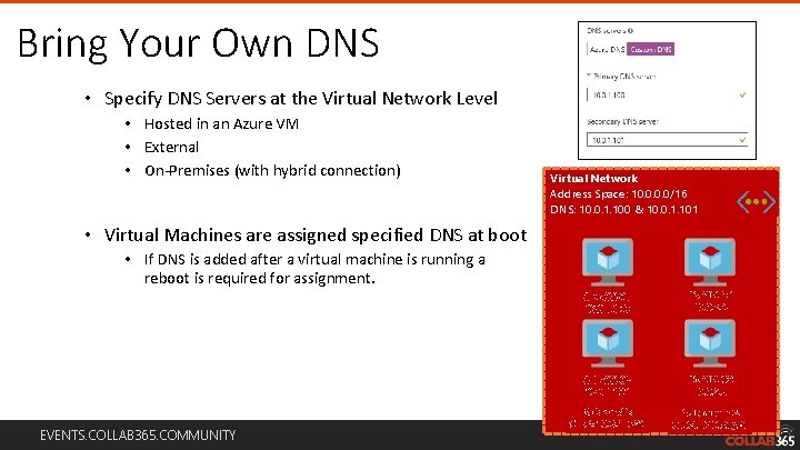 Bring Your Own DNS • Specify DNS Servers at the Virtual Network Level •