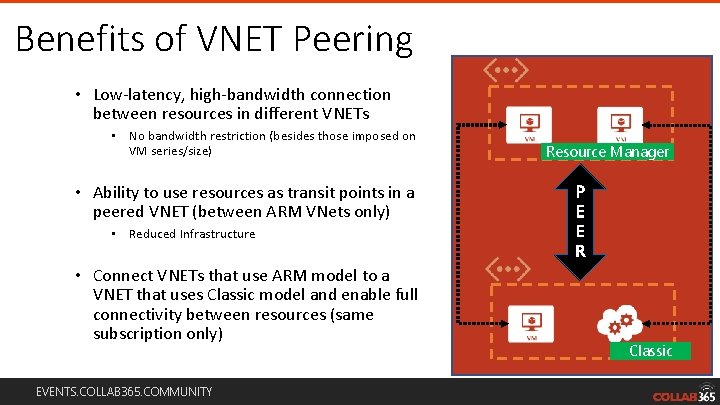 Benefits of VNET Peering • Low-latency, high-bandwidth connection between resources in different VNETs •