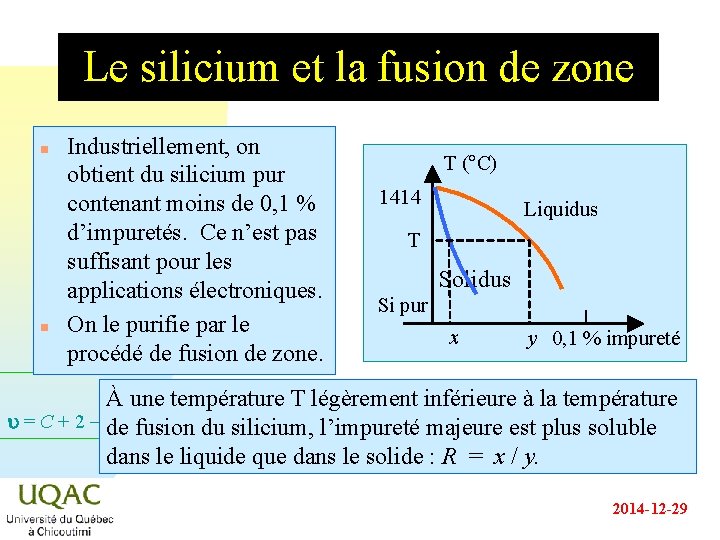 Le silicium et la fusion de zone n n Industriellement, on obtient du silicium