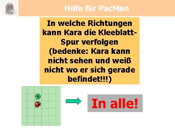 Hilfe für Pac. Man In welche Richtungen kann Kara die Kleeblatt. Spur verfolgen (bedenke: