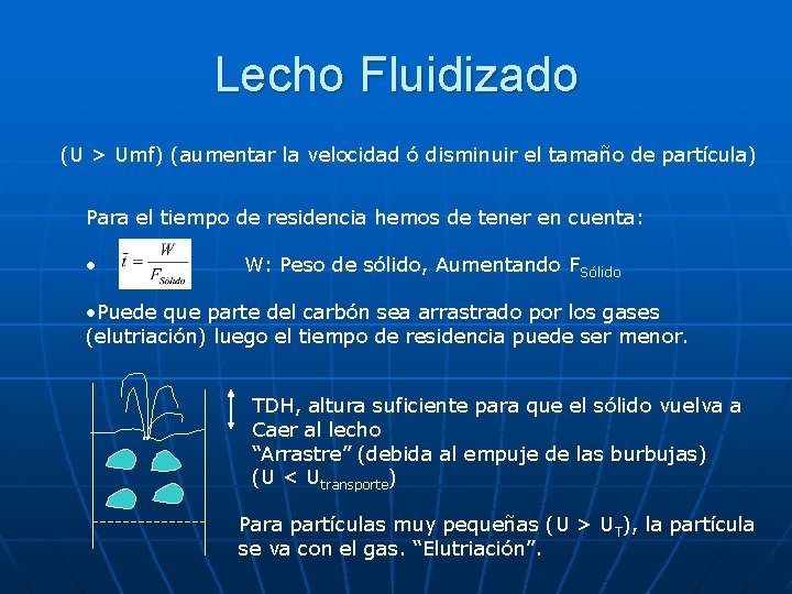 Lecho Fluidizado (U > Umf) (aumentar la velocidad ó disminuir el tamaño de partícula)