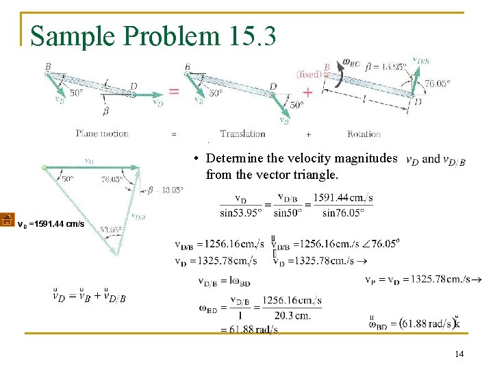 Sample Problem 15. 3 • Determine the velocity magnitudes from the vector triangle. v.