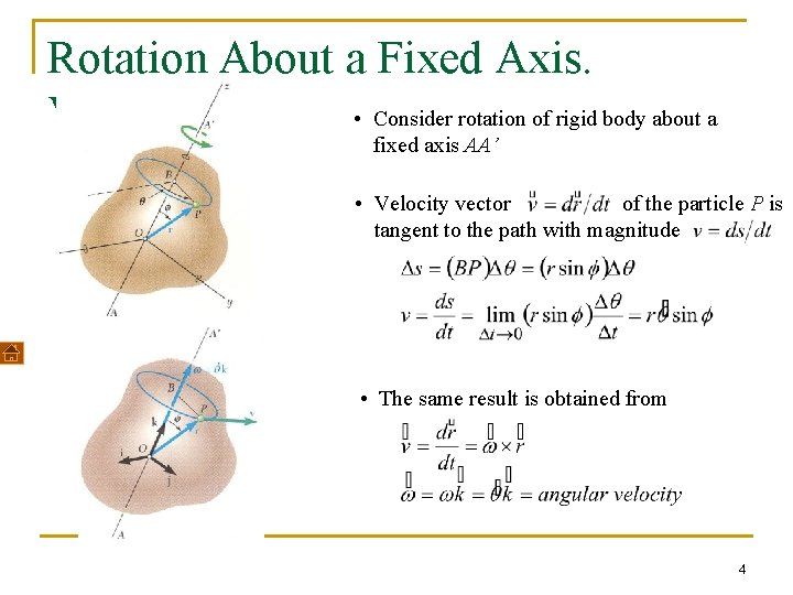 Rotation About a Fixed Axis. • Consider rotation of rigid body about a Velocity