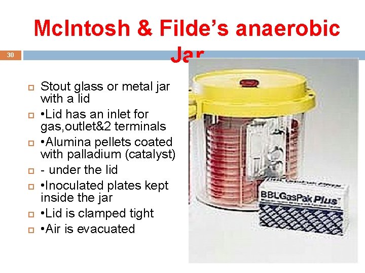 30 Mc. Intosh & Filde’s anaerobic Jar Stout glass or metal jar with a