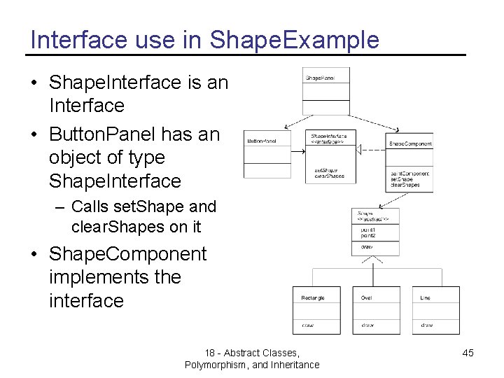 Interface use in Shape. Example • Shape. Interface is an Interface • Button. Panel