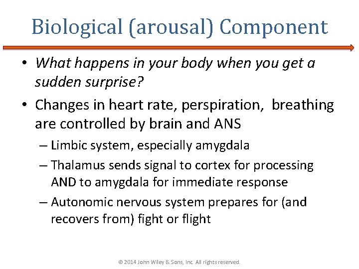 Biological (arousal) Component • What happens in your body when you get a sudden