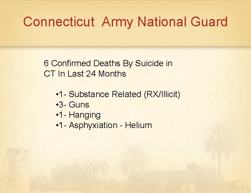 Connecticut Army National Guard 6 Confirmed Deaths By Suicide in CT In Last 24