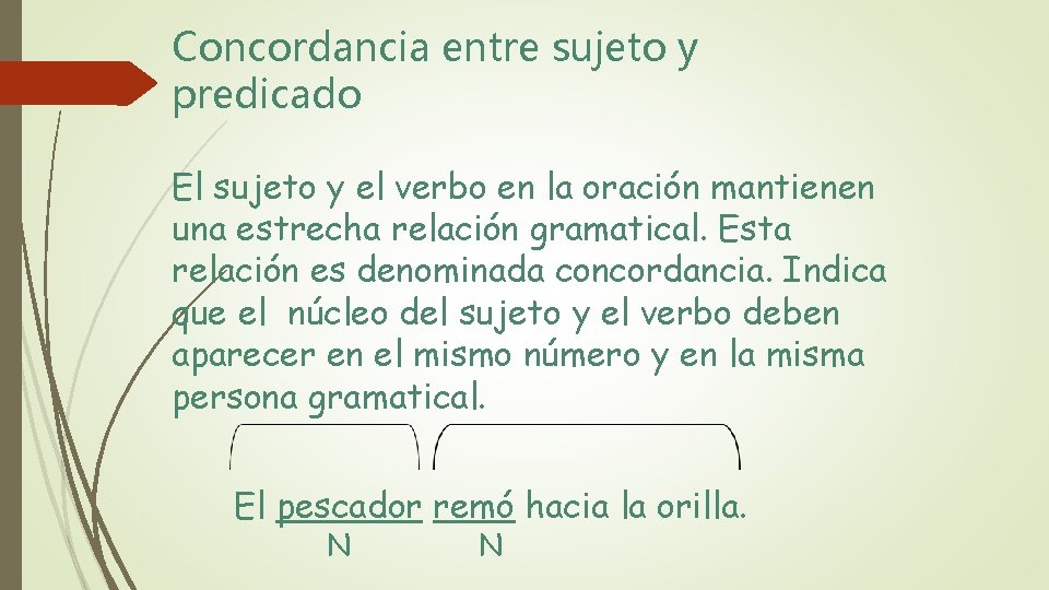 Concordancia entre sujeto y predicado El sujeto y el verbo en la oración mantienen