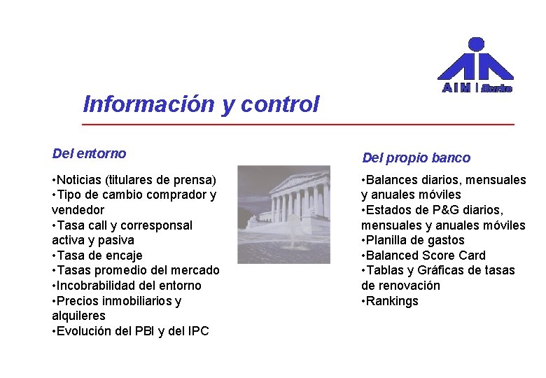 Información y control Del entorno Del propio banco • Noticias (titulares de prensa) •