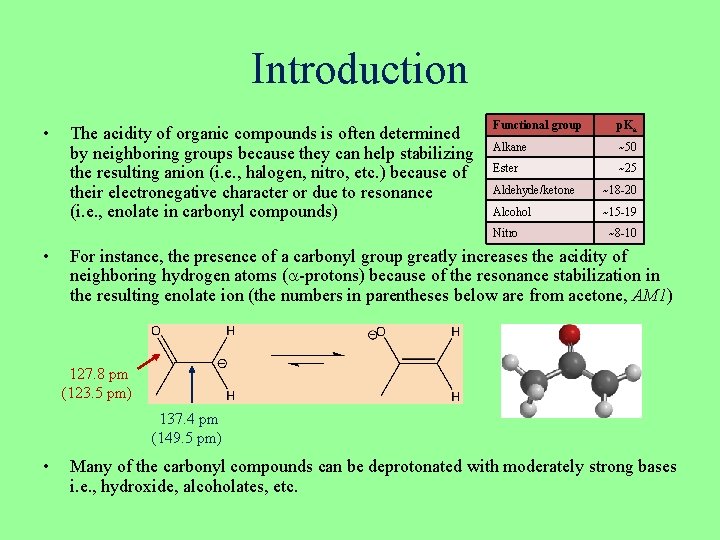 Introduction • The acidity of organic compounds is often determined by neighboring groups because
